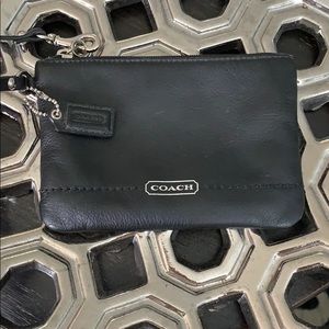 Small black leather coach wristlet